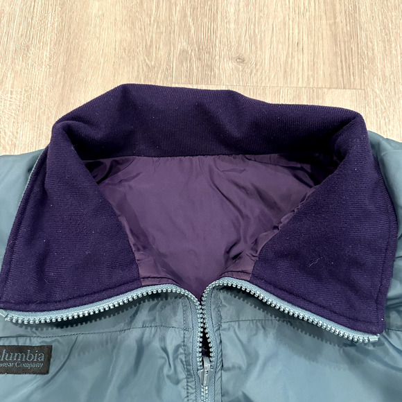VINTAGE 90s Columbia Puffer Jacket Coat Mens L/XL Blue Purple REVERSIBLE Winter - Picture 8 of 9